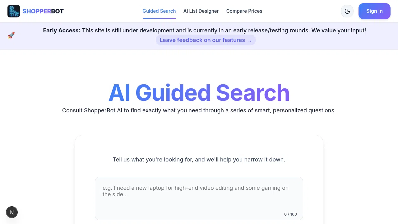 Demo of ShopperBot AI Guided Search